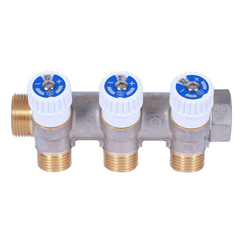 Коллектор распределительный STOUT SMB 6852 3 отвода ВР-НР 1&amp;quot;х1/2&amp;quot; DN 25 PN 10 с запорными клапанами плоское уплотнение