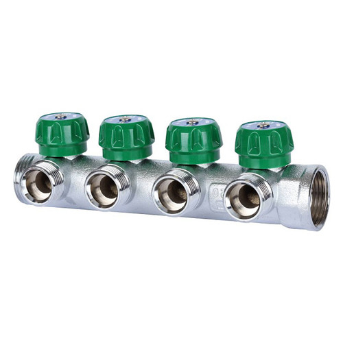Коллектор распределительный STOUT SMB 6850 4 отвода ВР-НР 1&amp;quot;х3/4&amp;quot; DN 25 PN 16 с регулирующими клапанами