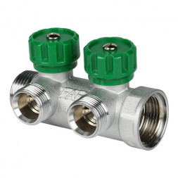 Коллектор распределительный FAR FK 3821 2 отвода ВР-НР 1&amp;quot;х1/2&amp;quot; DN 25 PN 16 с регулирующими клапанами плоское уплотнение