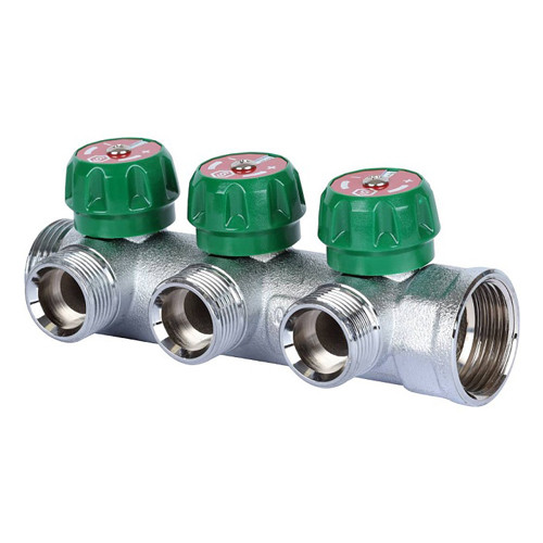 Коллектор распределительный STOUT SMB 6850 3 отвода ВР-НР 1&amp;quot;х3/4&amp;quot; DN 25 PN 16 с регулирующими клапанами