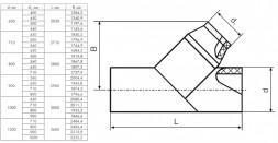 Тройник 710х630 мм SDR17 45° ПЭ100 неравнопроходный сварной сегментный ПНД