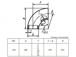 Отвод 90-168х6,0-09Г2С ГОСТ 30753-2001 стальной бесшовный крутоизгогнутый