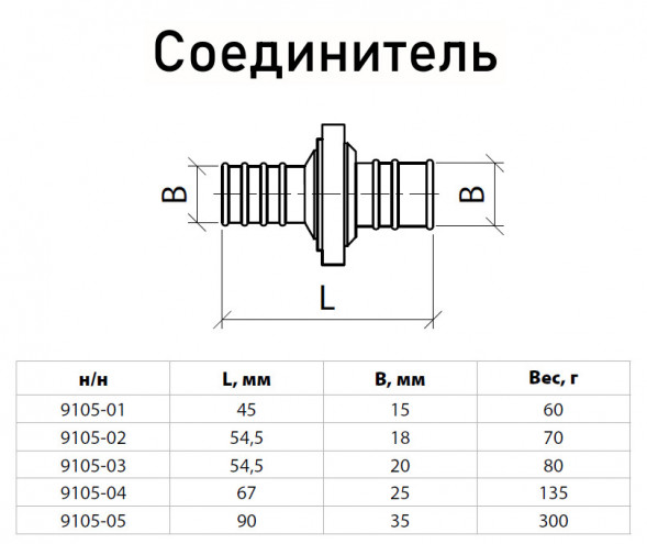 Соединитель для шланга латунный Aquasfera 9105-02 DN 18 PN 25 разъёмный, 9105-02