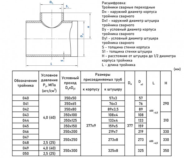 Тройник стальной 377x9-108х4-4 043 ОСТ 34 10.764-97 переходный сварной