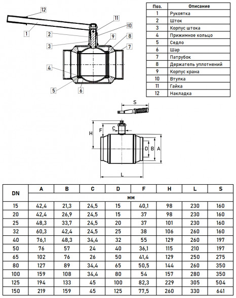 Кран шаровой Danfoss JiP Standard WW DN 32 PN 16 стальной стандартнопроходный под приварку
