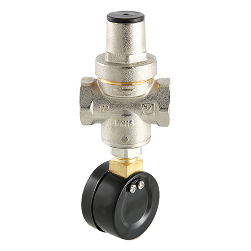 Редуктор давления VALTEC VT.088.N.0555 3/4&amp;#039;&amp;#039; DN 20 PN 16 поршневой, регулируемый, прямого действия, с манометром-индикатором, латунный с никелевым покрытием
