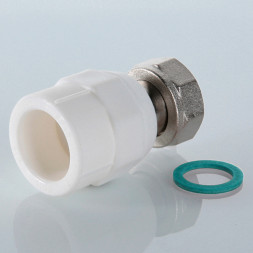 Переходник VALTEC VTp.708 ВР 1&amp;quot; DN 32x25 PN 25 с накидной гайкой полипропиленовый комбинированный