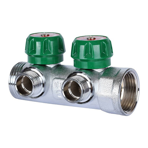 Коллектор распределительный STOUT SMB 6850 2 отвода ВР-НР 1&amp;quot;х1/2&amp;quot; DN 25 PN 16 с регулирующими клапанами