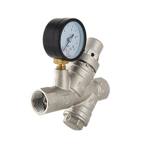 Клапан подпиточный VALTEC VT.515.N.05 DN 3/4&amp;#039;&amp;#039; 20 PN 16 с фильтром и манометром, латунный с никелевым покрытием