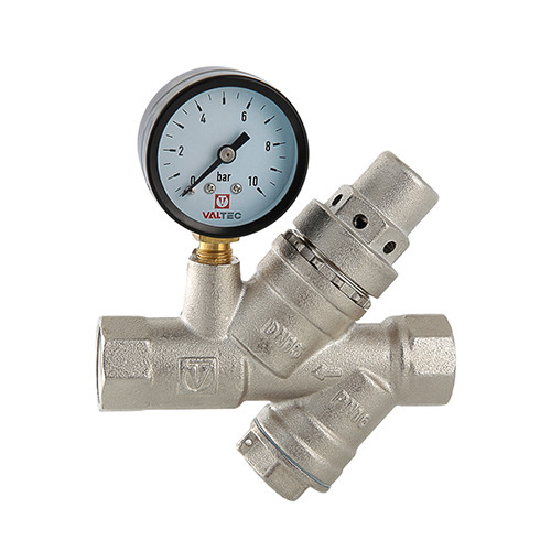Клапан подпиточный VALTEC VT.515.N.05 DN 3/4&amp;#039;&amp;#039; 20 PN 16 с фильтром и манометром, латунный с никелевым покрытием