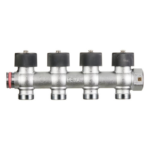 Коллектор распределительный REHAU 4 отвода ВР-НР 3/4&amp;quot; DN 20 PN 10 с регулирующими клапанами