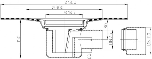 Корпус трапа HL72.1KН DN75/110 горизонтальный выпуск, запахозапирающее устройство, переходник