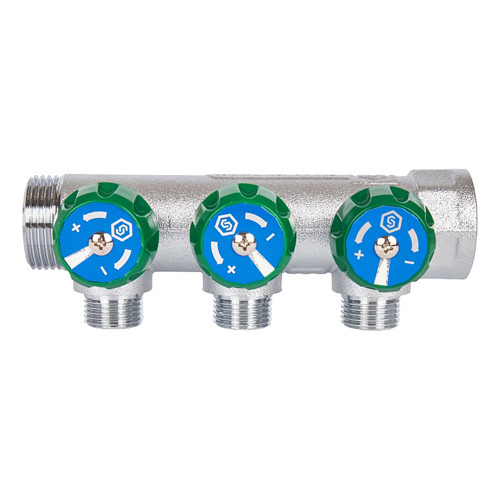 Коллектор распределительный STOUT SMB 6850 3 отвода ВР-НР 1&amp;quot;х1/2&amp;quot; DN 25 PN 16 с регулирующими клапанами