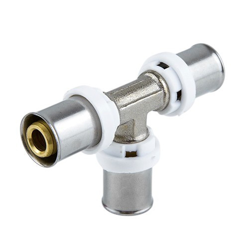 Тройник латунный Aquasfera 8009 DN 20.4 PN 16 покрытие - никель, пресс, 8009-02