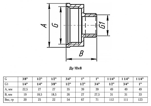 Переходник VALFEX VF.592 ВР-НР 3/8&amp;quot;x1/4&amp;quot; Ду 10x8 Ру 40 никелированный латунный
