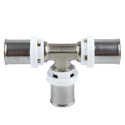 Тройник латунный Aquasfera 8009 DN 26.5 PN 16 покрытие - никель, пресс, 8009-03