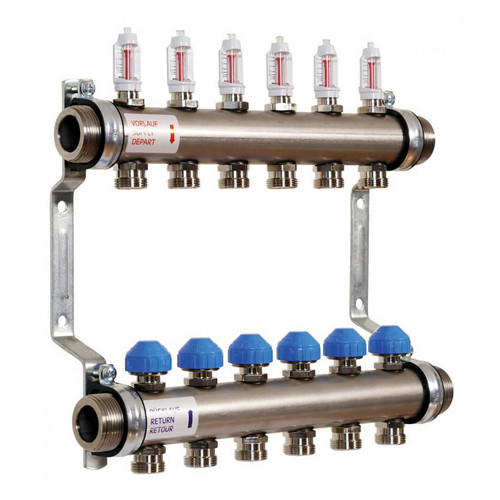 Коллекторная группа Watts HKV 2013A-VA 7-ми контурный НР 1&amp;quot;x3/4&amp;quot; DN 25 PN 6 с регулирующими клапанами расходомеры
