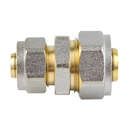 Муфта соединительная переходная латунная Aquasfera 7004 DN 16х20 PN 16, покрытие - никель, компрессионный, 7004-01
