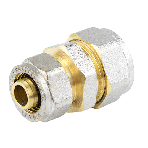 Муфта соединительная переходная латунная Aquasfera 7004 DN 16х20 PN 16, покрытие - никель, компрессионный, 7004-01