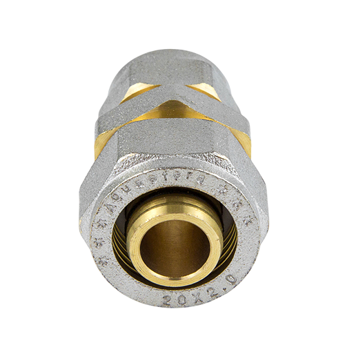 Муфта соединительная переходная латунная Aquasfera 7004 DN 16х20 PN 16, покрытие - никель, компрессионный, 7004-01