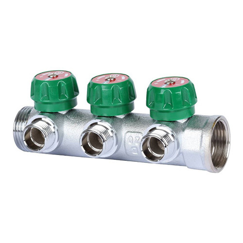 Коллектор распределительный STOUT SMB 6849 3 отвода ВР-НР 1&amp;quot;х1/2&amp;quot; DN 25 PN 16 с регулирующими клапанами плоское уплотнение