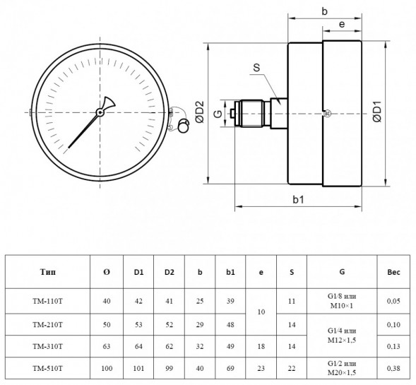 Манометр РОСМА ТМ-510Т.00 (0...25 МПа) Дкорп=100мм кл. 1,5 M20x1,5 общетехнический осевой 00000008271