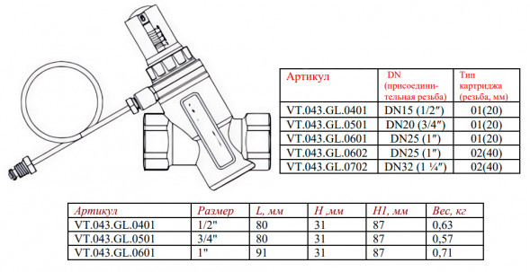 Автоматический регулятор перепада давления Valtec VT.043.GL 1&amp;quot; DN 25 PN 25 регулируемый с латунным корпусом, 3-50 кПа