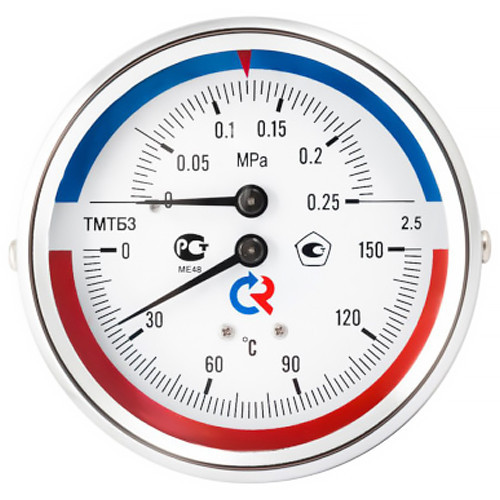 Термоманометр РОСМА ТМТБ-31Т.3 (0...1,6 МПа) Дкорп=80мм L=100мм кл. 2,5 G1/2&amp;quot; Траб = 0…+120°C осевой 00000034141