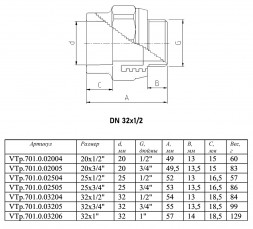 Переходник VALTEC VTp.701 НР 1/2&amp;quot; DN 32x15 PN 25 полипропиленовый комбинированный