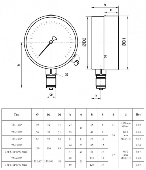 Манометр РОСМА ТМ-310Р.00 (0...10 МПа) Дкорп=63мм кл. 2,5 G1/4&amp;quot; общетехнический радиальный 00000007018