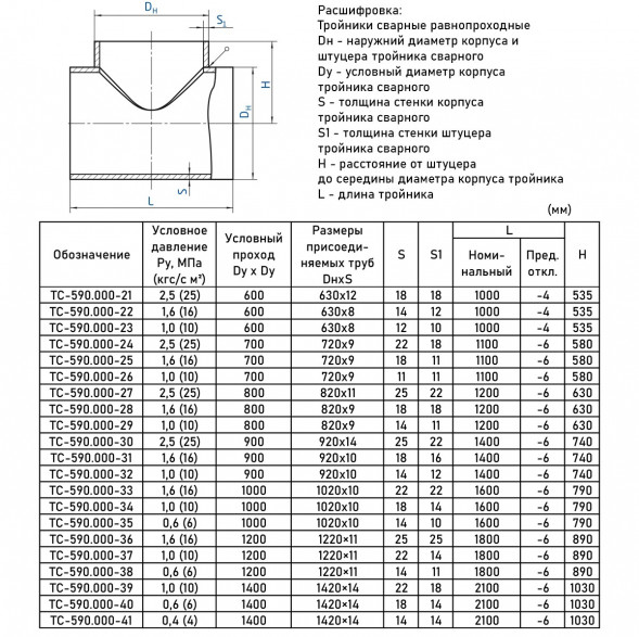 Тройник стальной 1420x14 ТС-590.000 серия 5.903-13 равнопроходный сварной