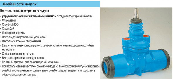 Вентиль для домового ввода Hawle 2600 DN 1 1/2&amp;quot;/D50 чугун с муфтами ISO для ПЭ труб
