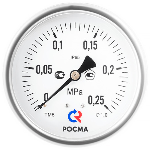Манометр РОСМА ТМ-520Т.00 (0...25 кгс/см2) Дкорп=100мм кл. 1,0 M20x1,5 виброустойчивый (готовый к гидрозаполнению) осевой 00000039552
