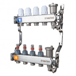 Коллекторная группа VALTEC VTc.579.EMNX.0605 5-ти контурный ВР-НР 1&amp;quot;x3/4&amp;quot; DN 25 PN 10 с регулирующими клапанами и расходомерами