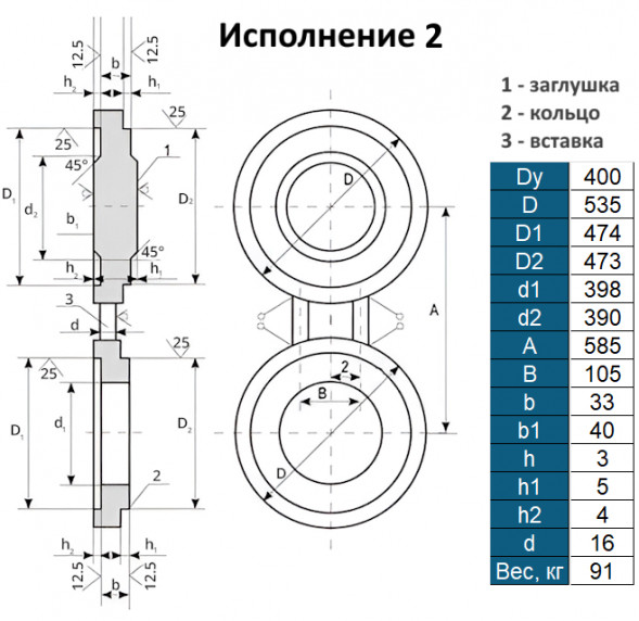 Заглушка 2-400-4,0 АТК 26-18-5-93 поворотная стальная Ду400 Ру40