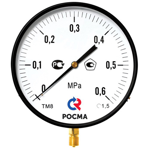 Манометр РОСМА ТМ-810Р.00 (0...0,25 МПа) Дкорп=250мм кл. 1,5 M20x1,5 общетехнический котловой радиальный 00000006750