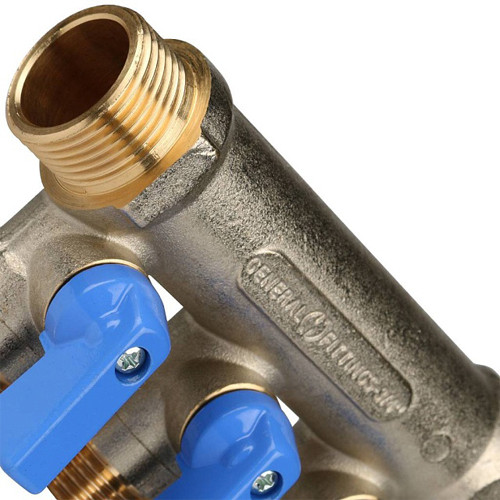 Коллектор распределительный STOUT SMB 6201 3 отвода ВР-НР 3/4&amp;quot;х1/2&amp;quot; DN 20 PN 10 с шаровыми кранами синяя рукоятка
