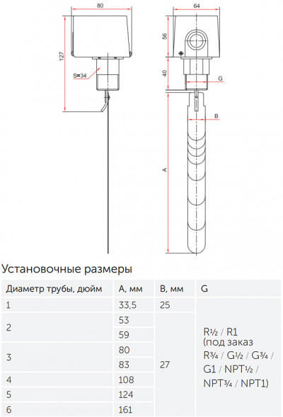 Реле потока Росма РП-2-R1/2 Ру 1,8 МПа R1/2&amp;quot; стальное