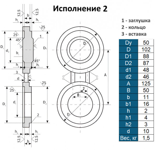 Заглушка 2-50-1,6 АТК 26-18-5-93 поворотная стальная Ду50 Ру16