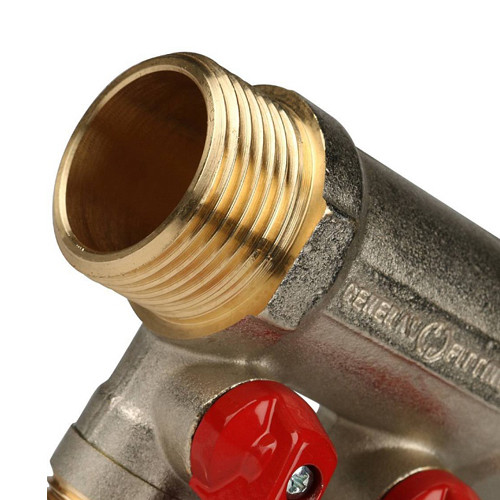Коллектор распределительный STOUT SMB 6200 2 отвода ВР-НР 1&amp;quot;х1/2&amp;quot; DN 25 PN 10 с шаровыми кранами красная рукоятка