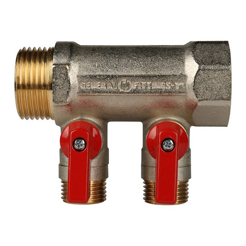 Коллектор распределительный STOUT SMB 6200 2 отвода ВР-НР 1&amp;quot;х1/2&amp;quot; DN 25 PN 10 с шаровыми кранами красная рукоятка