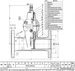 Задвижка JAFAR 2111 DN 600 PN10 фланцевая клиновая чугунная с обрезиненным клином