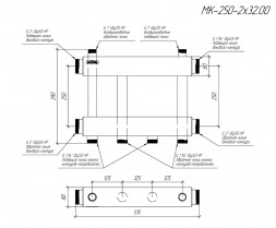 Коллектор распределительный GIDRUSS MK-250-2x32 2-х контурный НР 2&amp;quot;x1 1/4&amp;quot; Ду 50 Ру 6 модульный
