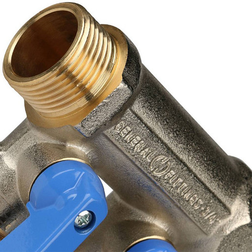 Коллектор распределительный STOUT SMB 6201 2 отвода ВР-НР 3/4&amp;quot;х1/2&amp;quot; DN 20 PN 10 с шаровыми кранами синяя рукоятка