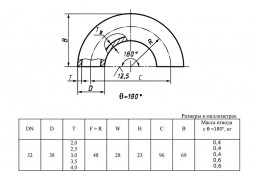 Отвод стальной 180-2-38х4-12Х18Н10Т ГОСТ 17375-2001 бесшовный крутоизогнутый