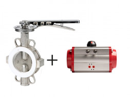 Затвор дисковый поворотный нержавеющий Genebre 2104 Ду65 Ру10 межфланцевый с пневмоприводом двойного действия РАШВОРК 930 DA-0043