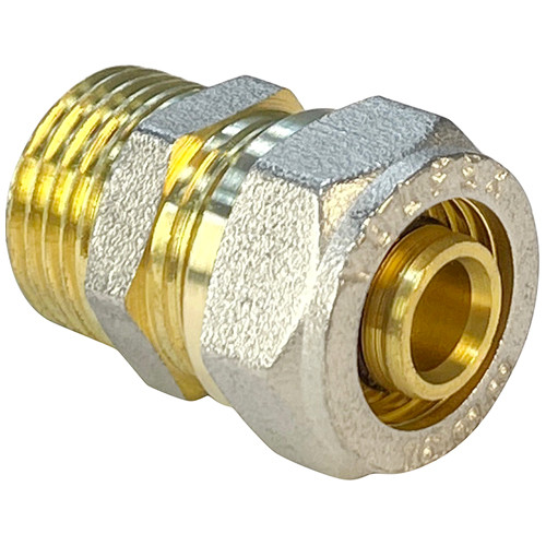 Соединитель обжимной VALFEX VF.301.N НР 3/4&amp;quot;Ду 26 Ру 25 переход на наружную резьбу, никелированный латунный