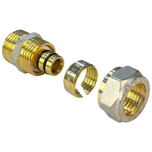 Соединитель обжимной VALFEX VF.301.N НР 3/4&amp;quot; Ду 32 Ру 25 переход на наружную резьбу, никелированный латунный
