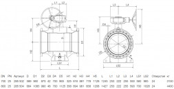 Кран шаровой NAVAL 285502 DN 700 PN 25 стальной стандартнопроходный фланцевый с редуктором