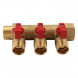 Коллектор распределительный Tiemme Nino 1820001 3 отвода ВР-НР 3/4&amp;quot;х1/2&amp;quot; DN 20 PN 16 с шаровыми кранами красная рукоятка модульный